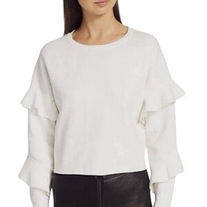 Alice‎ + Olivia Nettie Wool Ivory Cream Ruffle Sleeve Crewneck Sweater Large